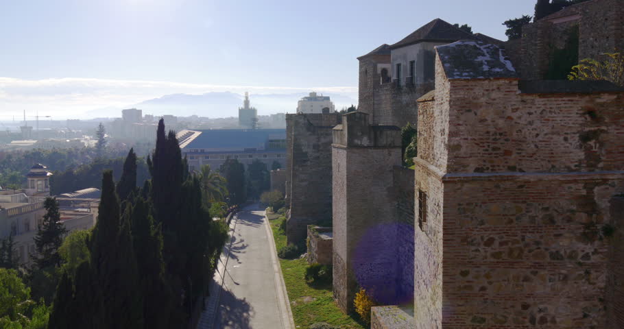 malaga sunny city alcazaba castle view 4k