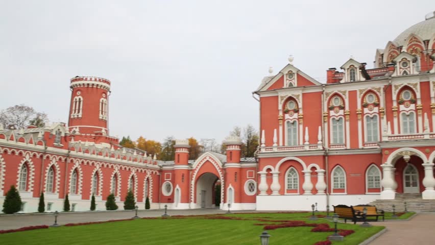 Beautiful Red Petroff Palace with flag in Moscow. In Petroff Palace has rooms for conferences and hotel, a Buildings & Landmark Video by Pavel L Photo and Video