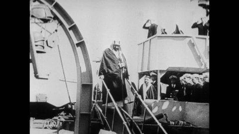 Meeting between King Ibn Saud of Saudi Arabia and President Roosevelt aboard of the cruiser USS Quincy, Great Bitter Lake, Suez Canal, Egypt, February 15, 1945
