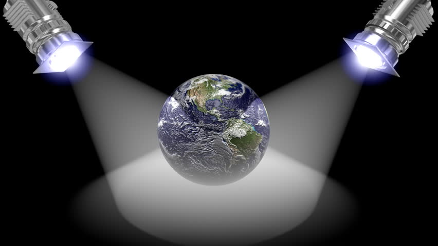 Animated white reflectors with earth rotating,seamless loop
