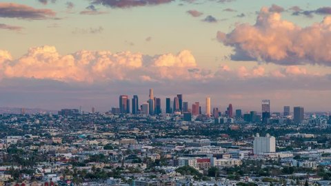 City of Los Angeles skyline changing from day to night. 4K UHD Timelapse.