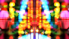 Abstract video of blurred overlay-ed video footage of lights and neon