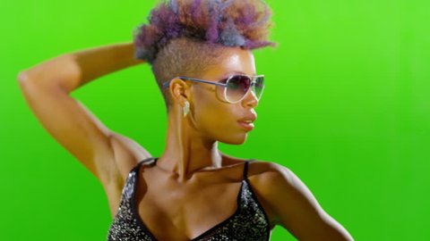 FEW SHOTS! 4K African Stylish Girl Dancing On Green Screen. Real Strobe Light On Body. Slow Motion. Few shots.