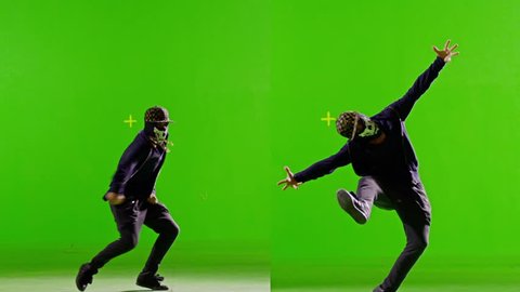 FEW SHOTS! Professional Hip Hop break dance. In mask. Dancing on Green screen. Few shots. Slow motion.