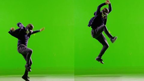 FEW SHOTS! Professional Hip Hop break dance. In mask Dancing on Green screen. Few shots. Slow motion.