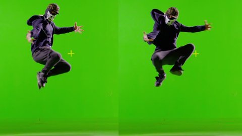 FEW SHOTS! Professional Hip Hop break dance. In mask. Dancing on Green screen. Few shots. Slow motion.
