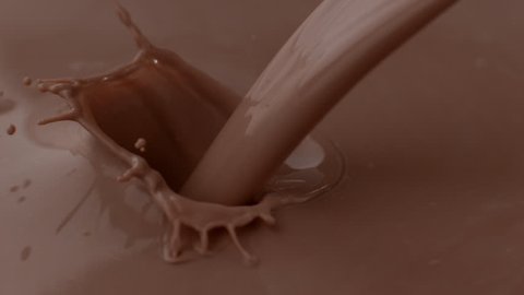 Chocolate milk pouring and splashing in slow motion; shot on Phantom Flex 4K at 1000 fps