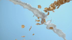 Cereal and milk pouring and splashing in slow motion; shot on Phantom Flex 4K at 1000 fps