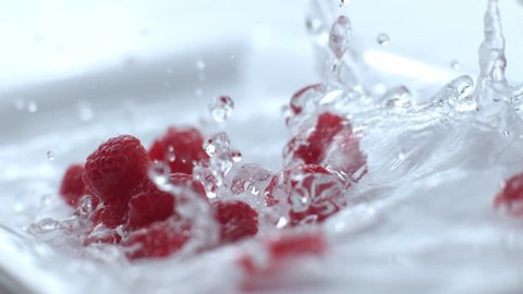 Raspberries splashing in slow motion; shot on Phantom Flex 4K at 1000 fps