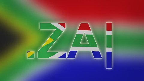 ZA - internet domain of South Africa. Typing top-level domain “.ZA” against blurred waving national flag of South Africa. Highly detailed fabric texture for 4K resolution. Clip ID: ax1032c