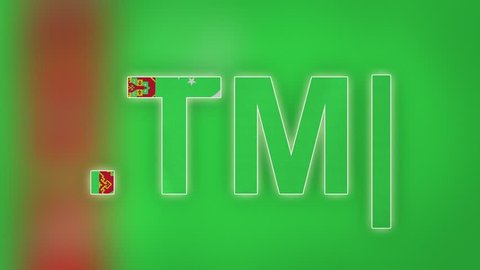 TM - internet domain of Turkmenistan. Typing top-level domain “.TM” against blurred waving national flag of Turkmenistan. Highly detailed fabric texture for 4K resolution. Clip ID: ax1053c