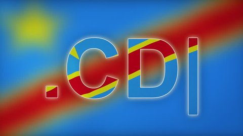 CD - internet domain of Congo (Kinshasa). Typing top-level domain “.CD” against blurred waving national flag of Congo (Kinshasa). Highly detailed fabric texture for 4K resolution. Clip ID: ax875c