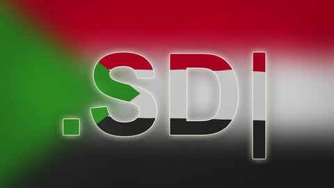 SD - internet domain of Sudan. Typing top-level domain “.SD” against blurred waving national flag of Sudan. Highly detailed fabric texture for 4K resolution. Source: CGI rendering. Clip ID: ax1037c