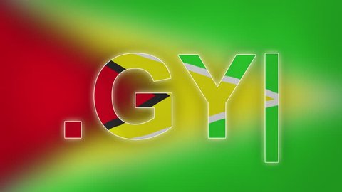 GY - internet domain of Guyana. Typing top-level domain “.GY” against blurred waving national flag of Guyana. Highly detailed fabric texture for 4K resolution. Source: CGI rendering. Clip ID: ax918c