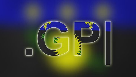 GP - internet domain of Guadeloupe. Typing top-level domain “.GP” against blurred waving national flag of Guadeloupe. Highly detailed fabric texture for 4K resolution. Clip ID: ax914c