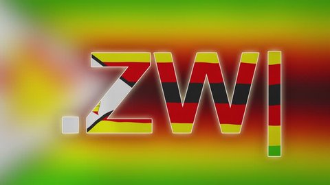ZW - internet domain of Zimbabwe. Typing top-level domain “.ZW” against blurred waving national flag of Zimbabwe. Highly detailed fabric texture for 4K resolution. Clip ID: ax1033c