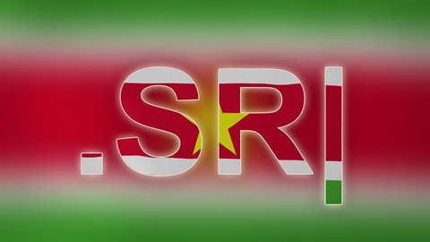 SR - internet domain of Suriname. Typing top-level domain “.SR” against blurred waving national flag of Suriname. Highly detailed fabric texture for 4K resolution. Clip ID: ax1038c