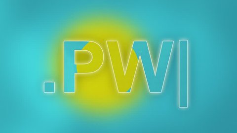 PW - internet domain of Palau. Typing top-level domain “.PW” against blurred waving national flag of Palau. Highly detailed fabric texture for 4K resolution. Source: CGI rendering. Clip ID: ax994c