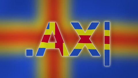AX - internet domain of Aland Islands. Typing top-level domain “.AX” against blurred waving national flag of Aland Islands. Highly detailed fabric texture for 4K resolution. Clip ID: ax897c