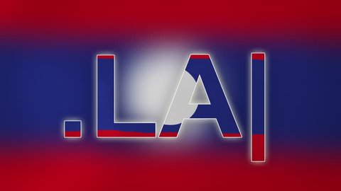 LA - internet domain of Laos. Typing top-level domain “.LA” against blurred waving national flag of Laos. Highly detailed fabric texture for 4K resolution. Source: CGI rendering. Clip ID: ax944c