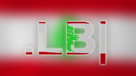 LB - internet domain of Lebanon. Typing top-level domain “.LB” against blurred waving national flag of Lebanon. Highly detailed fabric texture for 4K resolution. Source: CGI rendering. Clip ID: ax945c