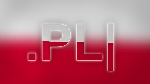 PL - internet domain of Poland. Typing top-level domain “.PL” against blurred waving national flag of Poland. Highly detailed fabric texture for 4K resolution. Source: CGI rendering. Clip ID: ax1002c