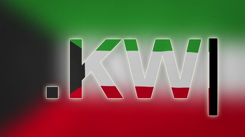 KW - internet domain of Kuwait. Typing top-level domain “.KW” against blurred waving national flag of Kuwait. Highly detailed fabric texture for 4K resolution. Source: CGI rendering. Clip ID: ax942c