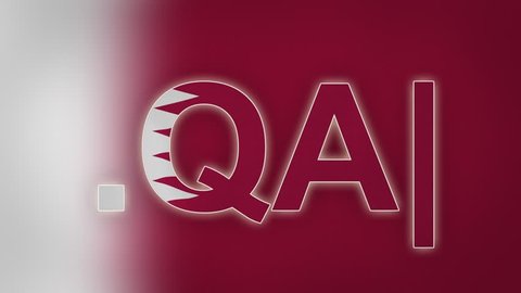 QA - internet domain of Qatar. Typing top-level domain “.QA” against blurred waving national flag of Qatar. Highly detailed fabric texture for 4K resolution. Source: CGI rendering. Clip ID: ax1007c