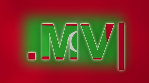 MV - internet domain of Maldives. Typing top-level domain “.MV” against blurred waving national flag of Maldives. Highly detailed fabric texture for 4K resolution. Clip ID: ax957c