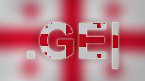 GE - internet domain of Georgia. Typing top-level domain “.GE” against blurred waving national flag of Georgia. Highly detailed fabric texture for 4K resolution. Source: CGI rendering. Clip ID: ax904c