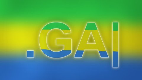 GA - internet domain of Gabon. Typing top-level domain “.GA” against blurred waving national flag of Gabon. Highly detailed fabric texture for 4K resolution. Source: CGI rendering. Clip ID: ax903c