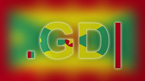 GD - internet domain of Grenada. Typing top-level domain “.GD” against blurred waving national flag of Grenada. Highly detailed fabric texture for 4K resolution. Source: CGI rendering. Clip ID: ax913c