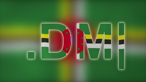 DM - internet domain of Dominica. Typing top-level domain “.DM” against blurred waving national flag of Dominica. Highly detailed fabric texture for 4K resolution. Clip ID: ax884c