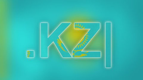 KZ - internet domain of Kazakhstan. Typing top-level domain “.KZ” against blurred waving national flag of Kazakhstan. Highly detailed fabric texture for 4K resolution. Clip ID: ax937c