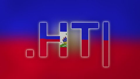 HT - internet domain of Haiti. Typing top-level domain “.HT” against blurred waving national flag of Haiti. Highly detailed fabric texture for 4K resolution. Source: CGI rendering. Clip ID: ax919c