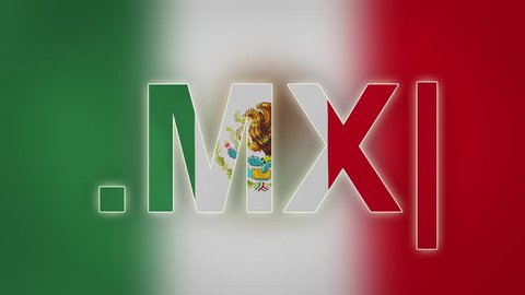 MX - internet domain of Mexico. Typing top-level domain “.MX” against blurred waving national flag of Mexico. Highly detailed fabric texture for 4K resolution. Source: CGI rendering. Clip ID: ax963c
