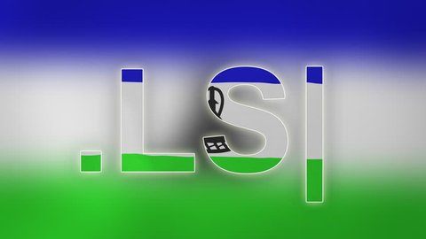 LS - internet domain of Lesotho. Typing top-level domain “.LS” against blurred waving national flag of Lesotho. Highly detailed fabric texture for 4K resolution. Source: CGI rendering. Clip ID: ax946c