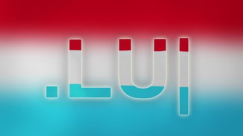 LU - internet domain of Luxembourg. Typing top-level domain “.LU” against blurred waving national flag of Luxembourg. Highly detailed fabric texture for 4K resolution. Clip ID: ax952c