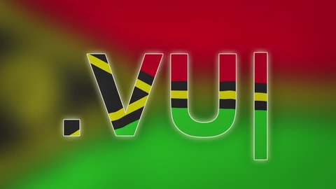 VU - internet domain of Vanuatu. Typing top-level domain “.VU” against blurred waving national flag of Vanuatu. Highly detailed fabric texture for 4K resolution. Source: CGI rendering. Clip ID: ax982c