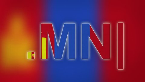 MN - internet domain of Mongolia. Typing top-level domain “.MN” against blurred waving national flag of Mongolia. Highly detailed fabric texture for 4K resolution. Clip ID: ax965c