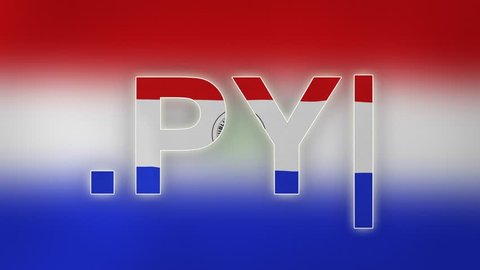 PY - internet domain of Paraguay. Typing top-level domain “.PY” against blurred waving national flag of Paraguay. Highly detailed fabric texture for 4K resolution. Clip ID: ax998c