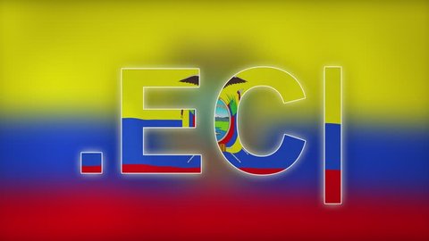 EC - internet domain of Ecuador. Typing top-level domain “.EC” against blurred waving national flag of Ecuador. Highly detailed fabric texture for 4K resolution. Source: CGI rendering. Clip ID: ax886c