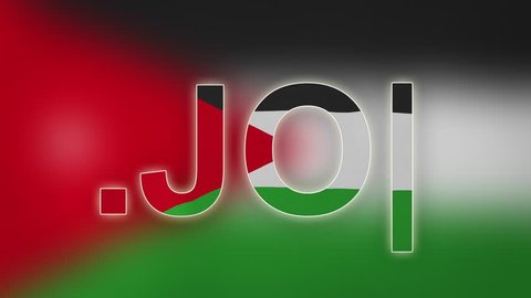 JO - internet domain of Jordan. Typing top-level domain “.JO” against blurred waving national flag of Jordan. Highly detailed fabric texture for 4K resolution. Source: CGI rendering. Clip ID: ax938c