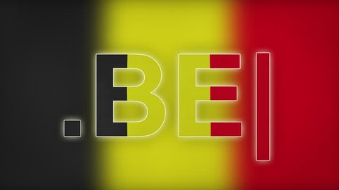 BE - internet domain of Belgium. Typing top-level domain “.BE” against blurred waving national flag of Belgium. Highly detailed fabric texture for 4K resolution. Source: CGI rendering. Clip ID: ax841c