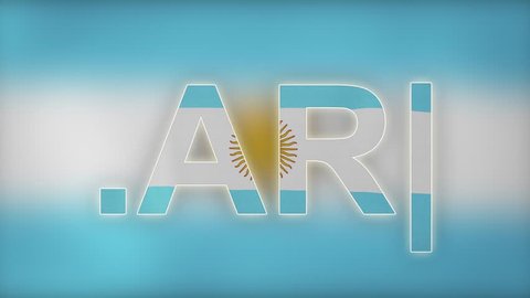 AR - internet domain of Argentina. Typing top-level domain “.AR” against blurred waving national flag of Argentina. Highly detailed fabric texture for 4K resolution. Clip ID: ax833c