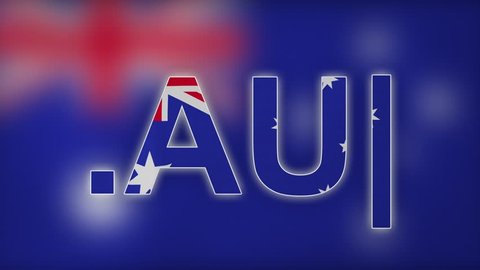 AU - internet domain of Australia. Typing top-level domain “.AU” against blurred waving national flag of Australia. Highly detailed fabric texture for 4K resolution. Clip ID: ax834c