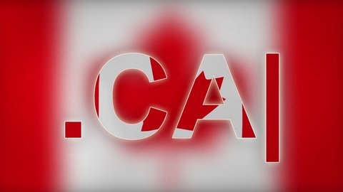 CA - internet domain of Canada. Typing top-level domain “.CA” against blurred waving national flag of Canada. Highly detailed fabric texture for 4K resolution. Source: CGI rendering. Clip ID: ax860c