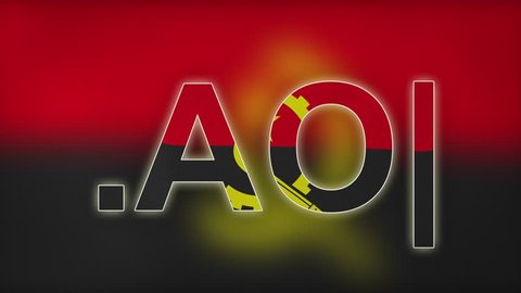 AO - internet domain of Angola. Typing top-level domain “.AO” against blurred waving national flag of Angola. Highly detailed fabric texture for 4K resolution. Source: CGI rendering. Clip ID: ax830c