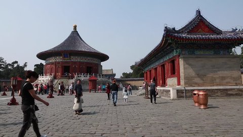 BEIJING CHINA- May 2014: Tourists visiting the Temple of Heaven in Beijing China