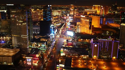 Las Vegas, Nevada, USA - November 26, 2014: Aerial view of Las Vegas Strip at night